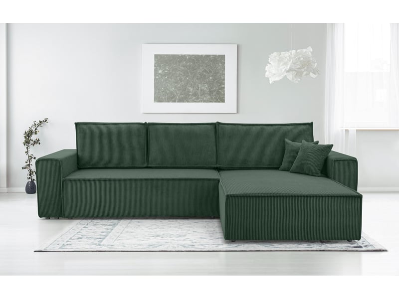  Canapé d’angle en velours côtelé vert foncé cedria – 287 cm CedriaMini - Conforama B