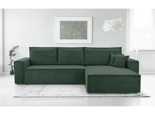 Canapé d'angle réversible convertible <strong>AX LIVING </strong> <strong>CedriaMini</strong> 4 places Velours côtelé vert avec coffre de rangement