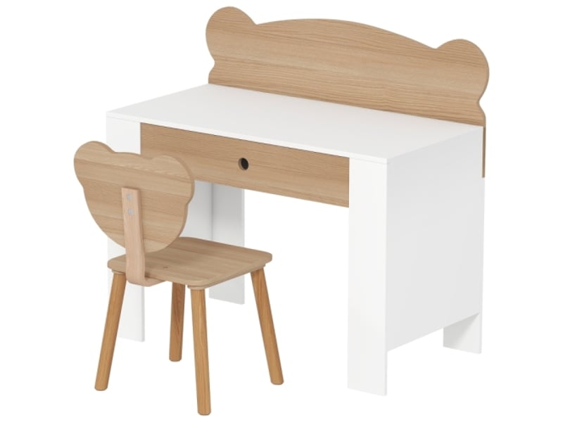  Bureau enfant en bois naturel avec chaise, plateau et tiroir, forme ours, filles et garçons  - Conforama A