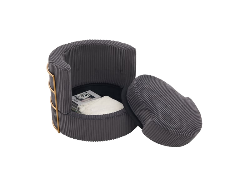 Fauteuil pivotant à 360 degrés avec rangement sous l’assise, lot de 2 en velours côtelé gris, 76 × 79 × 78 cm - Conforama A