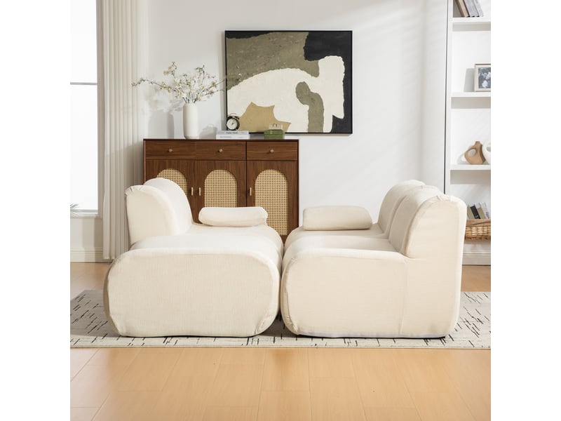  Canapé modulaire en chenille sans montage 3 places beige - confort moelleux et base antidérapante  - Conforama W