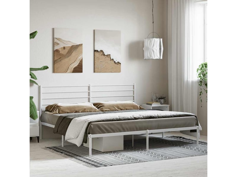  Lit double- lit adulte -  cadre de lit métal sans matelas et tête de lit blanc 180x200 cm  - Conforama C