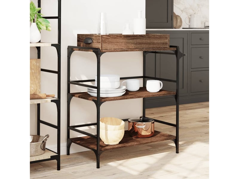  Desserte de cuisine, chariot de rangement chêne marron 81,5x41x92,5 cm bois ingénierie  - Conforama D