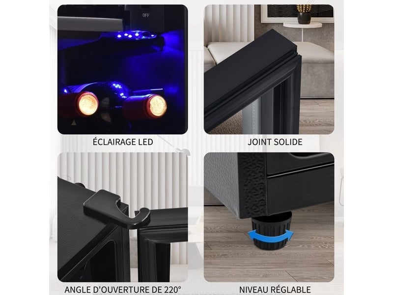  Mini réfrigérateur 76l noir - 6l congélation&amp;70l réfrigération - classe e - éclairage led - mini frigo silencieux - r600a écologique 71.6x40x43.5cm - Conforama D