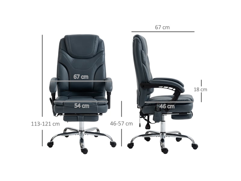  Fauteuil de bureau massant chauffant avec repose-pieds en similicuir et acier 67x67x113-121 cm gris  - Conforama C