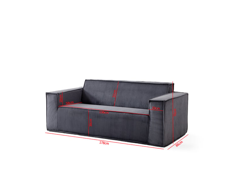  Canapé droit 2 pl 178x86x70 cm, assise généreuse, sans montage, meuble salon et meuble bureau, revêtement velours côtelé gris  - Conforama C
