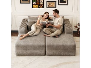 Canapé modulable convertible 2 places 180 x 151 x 58 cm, canapé-lit sans structure, assise en mousse, design minimaliste, velours côtelé, camel