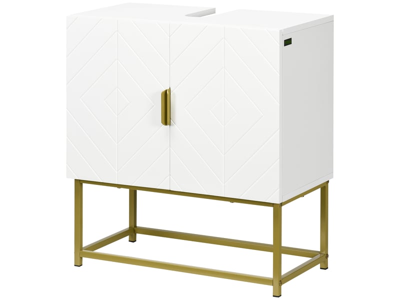  Meuble sous lavabo meuble de salle de bain avec placard double porte pieds en acier doré 60 x 30 x 65 cm blanc  - Conforama B