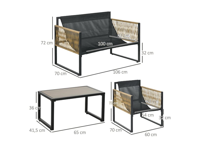  Salon de jardin 4 pièces canapé 2 fauteuils table verre résine tressée anthracite  - Conforama C