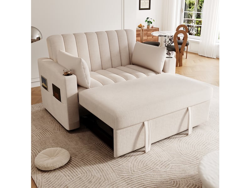  Canapé-lit modenvie 2 places convertible beige 136 x 162 x 84 cm dossier réglable 3 positions  - Conforama D