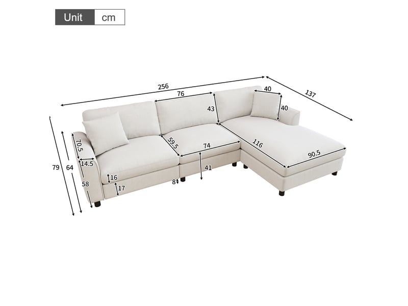 Canapé d'angle réversible 3 places en forme de nuage avec méridienne interchangeable en chenille beige - Conforama C