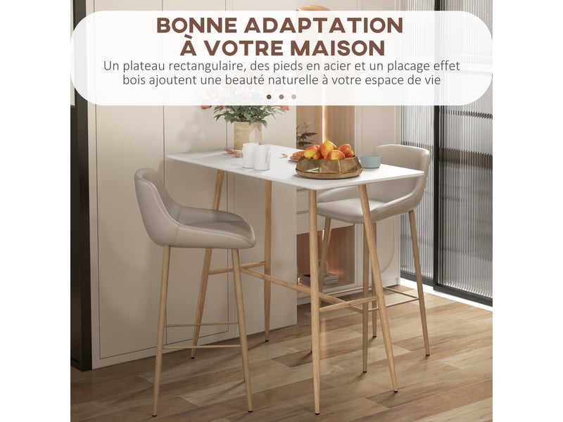  Table de bar rectangulaire 4 personne pieds en acier effet bois assemblage facile blanc 118 x 58 x 98 cm  - Conforama E