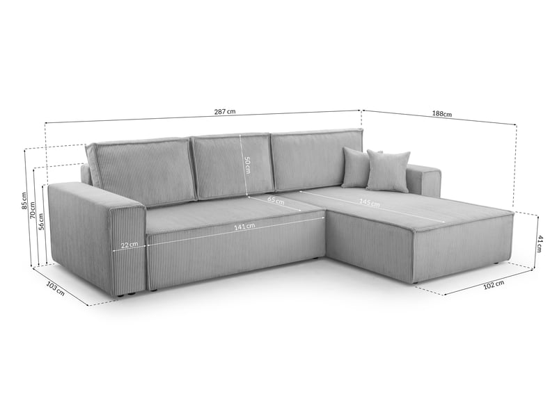  Canapé d’angle en velours côtelé cedria – 287 cm lavande CedriaMini - Conforama E