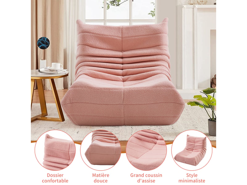  Fauteuil paresseux pour salon , canapé paresseux ,fauteuil poire , 86x65x75cm , moderne scandinave , rose ,velours , confortable  - Conforama D