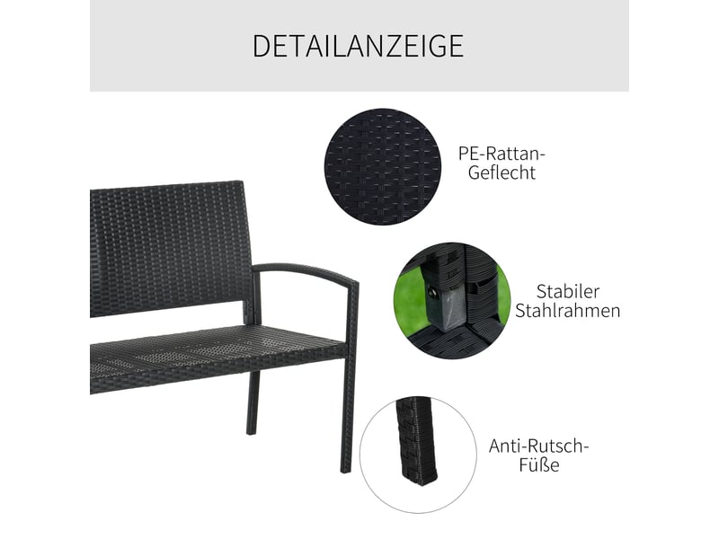 Banc de jardin,122x60x85 cm,2 places avec dossier,résine tressée,noir - Conforama E