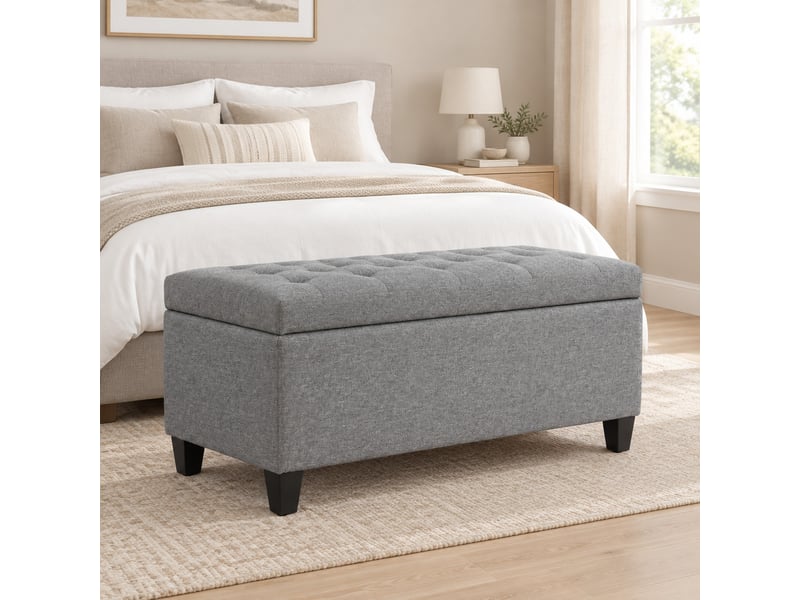 Banc coffre rembourré avec rangement 100 cm gris clair homvra - Conforama B