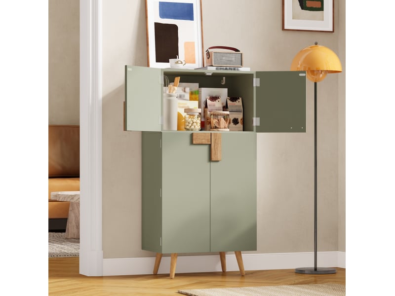  Colonne de cuisine avec 4 portes, étagères réglables et rangements de porte, pour cuisine, vert, 60 × 35 × 120 cm  - Conforama C