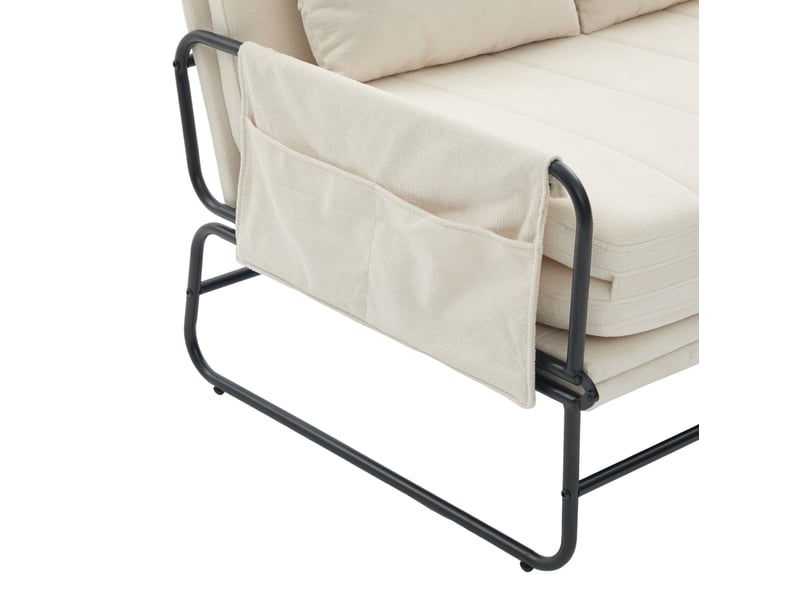 Canapé convertible 2 places 104x85x92 cm avec poches latérales en chenille beige - Conforama D