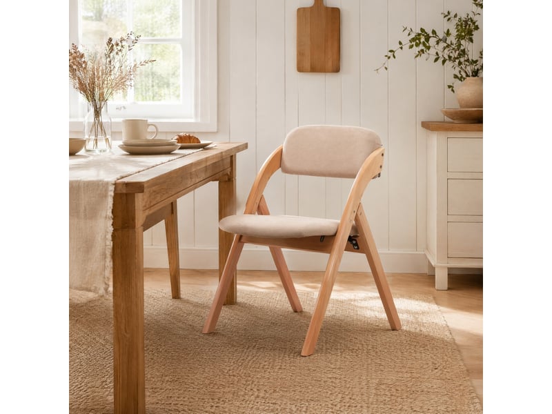  Lot de 2 chaises pliantes 60x52,5x79 cm, empilables, assise rembourrée, housse amovible, chaise d'appoint, bois, kaki  - Conforama B