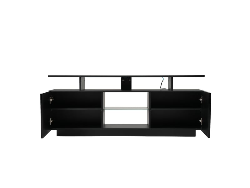  Meuble tv 140 cm noir brillant avec éclairage led 16 couleurs, porte vitrée, design moderne - conforama  - Conforama D