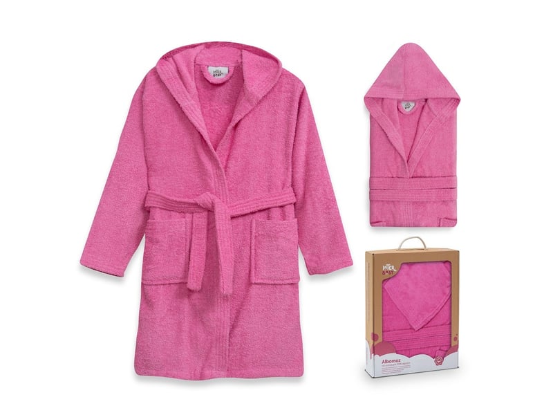  Peignoir de bain enfant interbaby taille 10-12 ans - fuchsia - coton éponge, boîte cadeau 00516-T10-12-28 - Conforama A