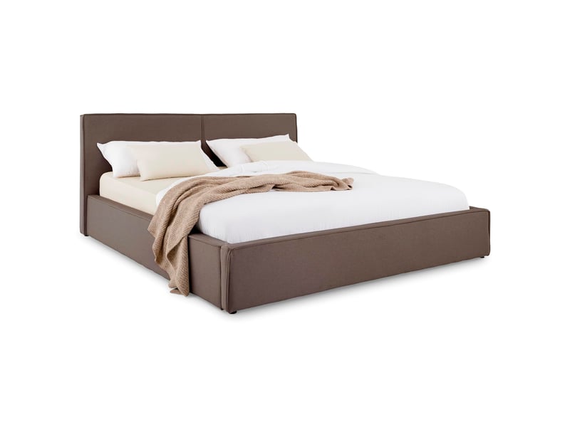  Lit double calm rembourré 160 x 200 cm avec tête de lit en tissu et sommier - grège  - Conforama A