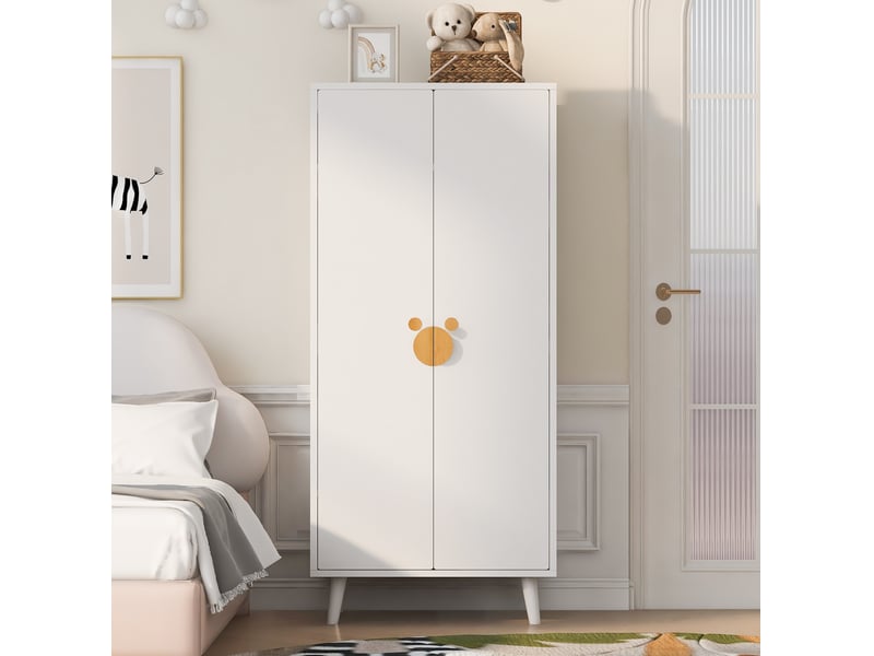  Armoire 2 portes 70 x 55 x 170 cm avec rangement et pieds surélevés, blanche  - Conforama E