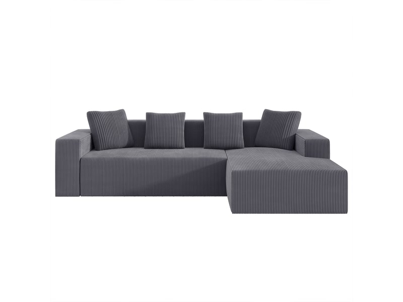 Canapé modulable d'angle gris velours côtelé, salon moderne profond avec méridienne extensible - Conforama A