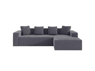 Canapé modulable d'angle gris velours côtelé, salon moderne profond avec méridienne extensible