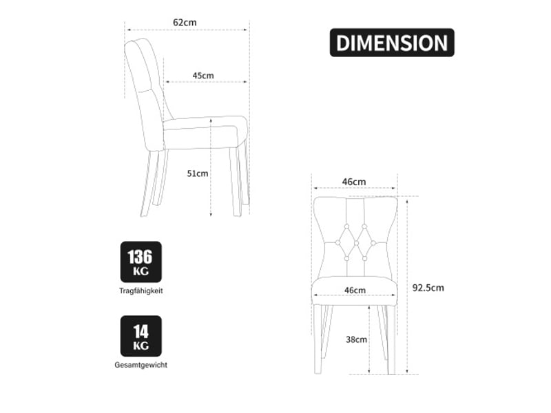  Chaises de salle à manger en bois massif rembourrées en chenille beige, pieds bois, clous décoratifs 2 piècescarton  - Conforama C