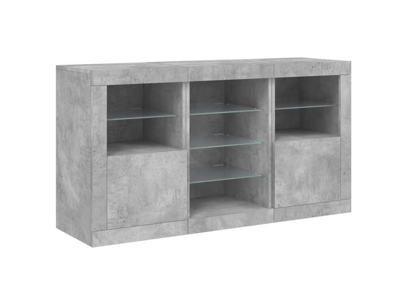 Buffet - bahut - meuble de rangement avec lumières led gris béton 123x37x67 cm - Conforama E