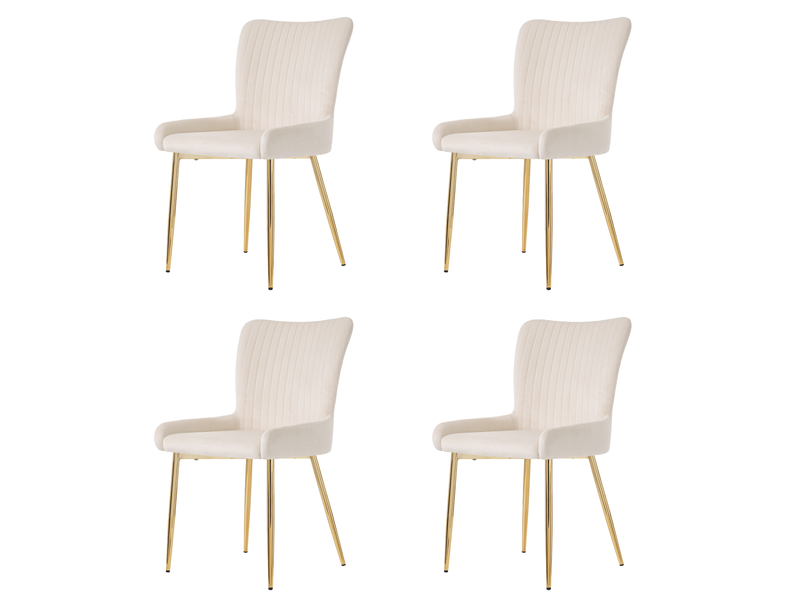  Lot de 4 chaises de salle à manger en velours beige, pieds métal doré  - Conforama A