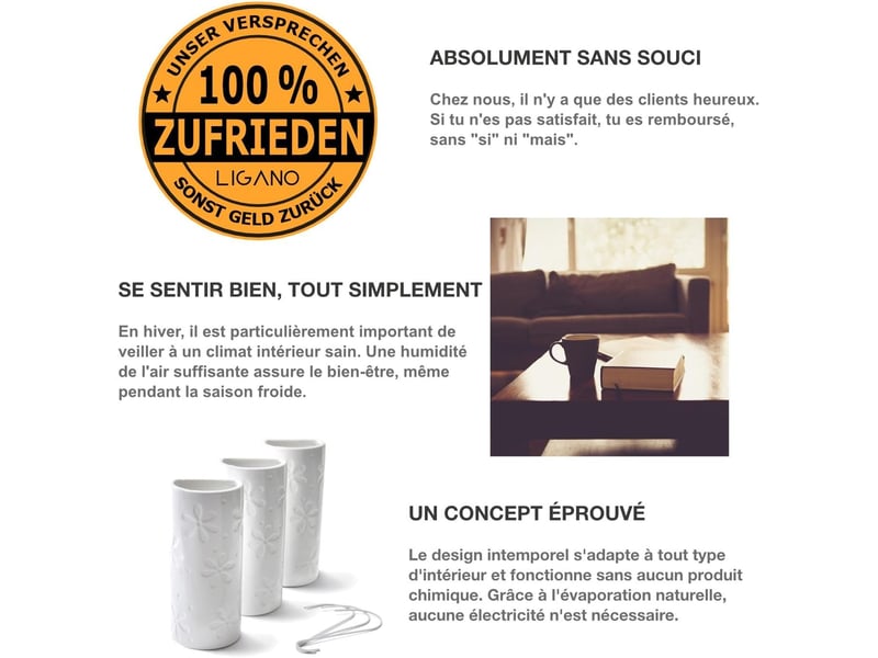  Lot de 3 humidificateurs d'air pour radiateur en céramique – motif floral  - Conforama D