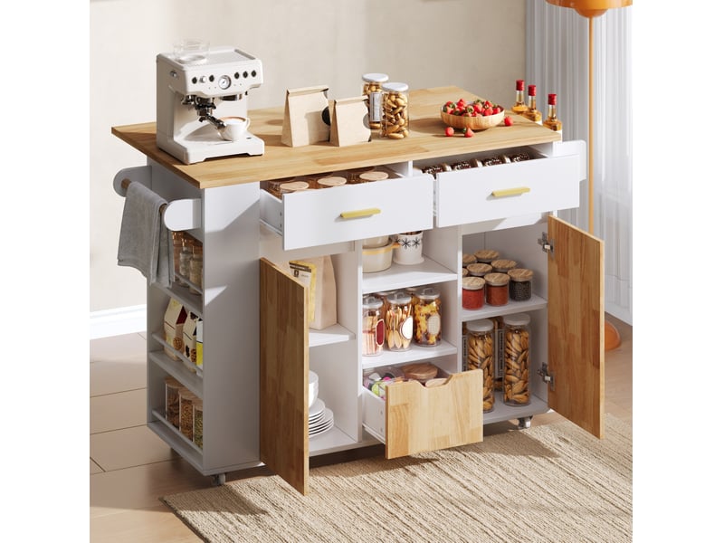  Desserte de cuisine mobile 120 x 71 x 90 cm, plateau rabattable, mdf blanc  - Conforama B