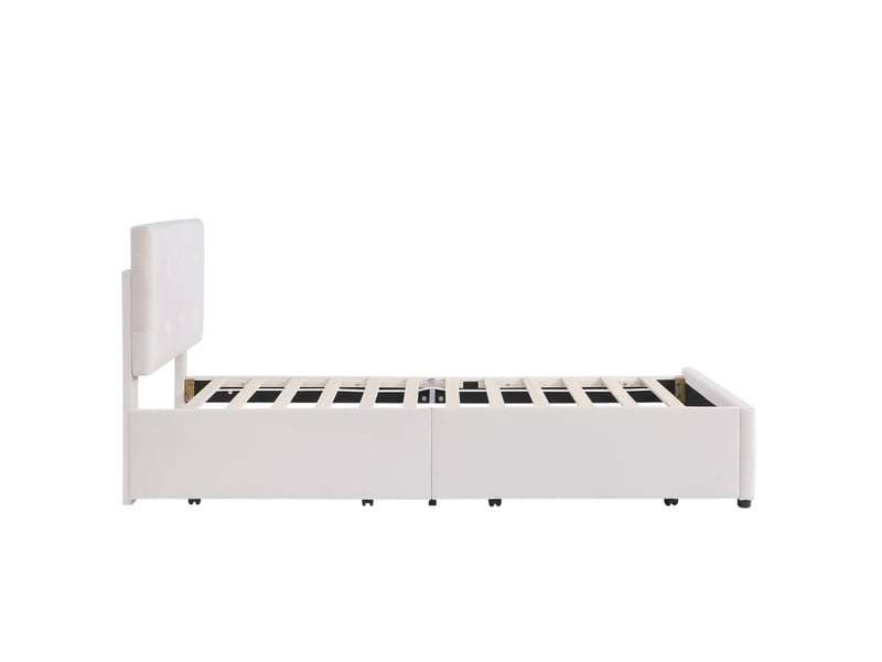  Lit avec 2 tiroirs 90x200 cm, lit simple enfant, lit capitonné en velours avec sommier, bois, blanc  - Conforama D