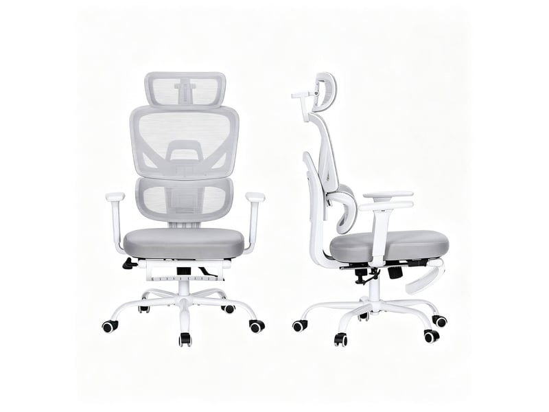  Chaise de bureau ergonomique grise avec repose-pieds réglable et appui-tête 3d  - Conforama A