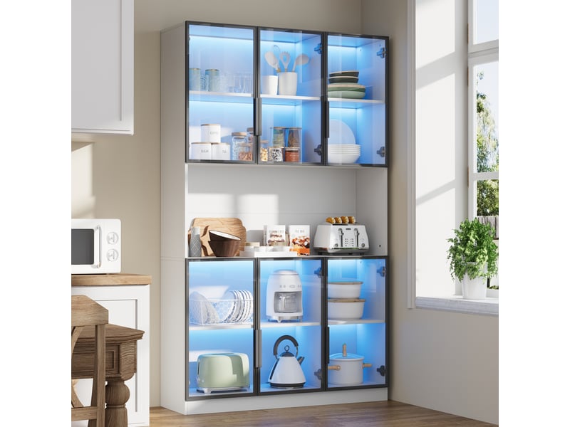  Vitrine de rangement, avec rangement, 120 x 34 x 200 cm, coloris blanc, pour salon, solution de rangement fonctionnelle, pour intérieur  - Conforama E
