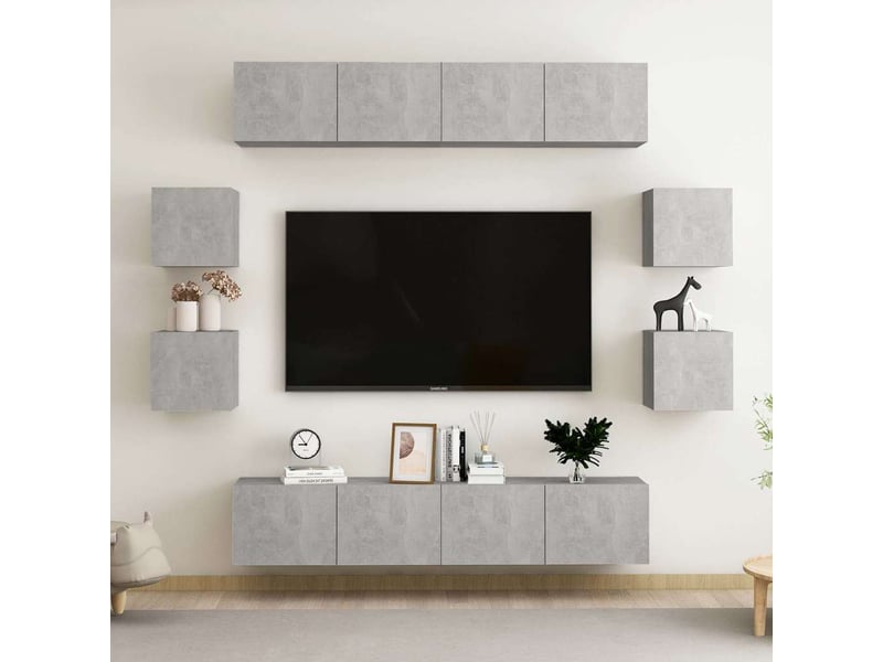  Ensemble de meubles tv 8 pcs gris béton bois d'ingénierie shl98193  - Conforama B