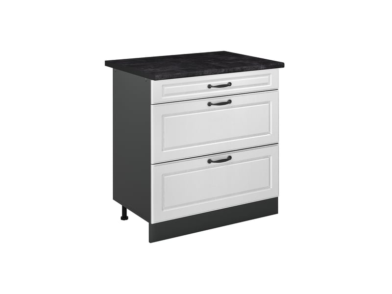  Vicco meuble cuisine, blanc campagneanthracite, 80cm avec 3 tiroirs plan de travail anthracite  - Conforama A