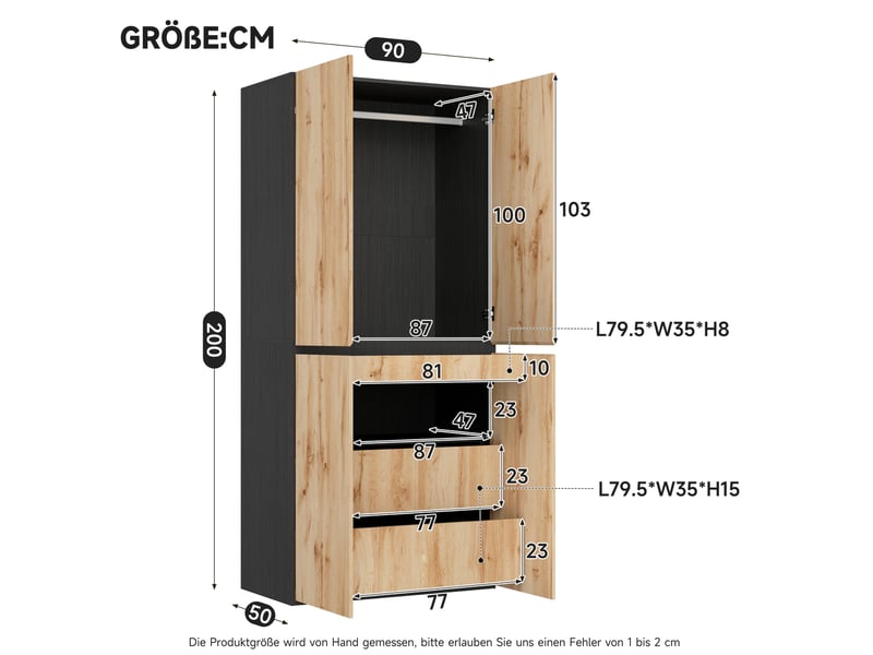  Armoire 90x50x200 cm 4 portes mdf chêneblanc  - Conforama E