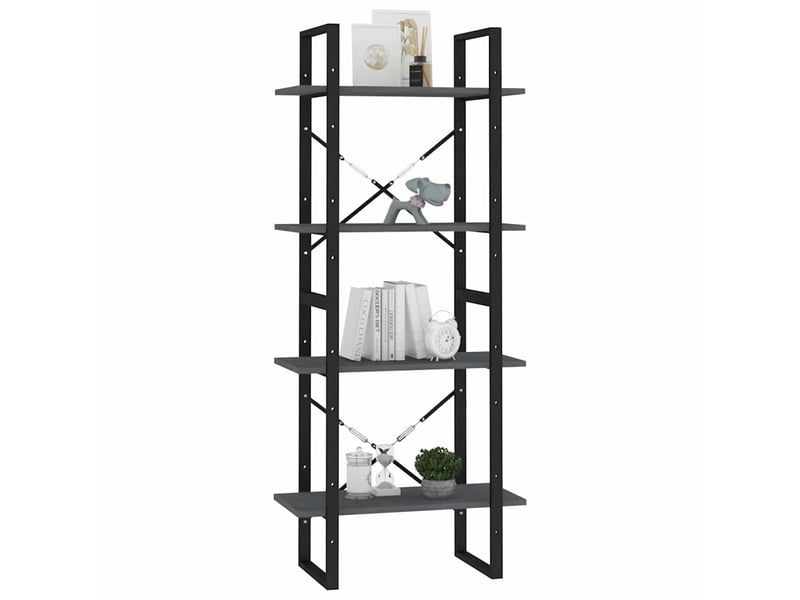  Bibliothèque à 4 niveaux, armoire à livres gris 60x30x140 cm bois de pin massif  - Conforama D