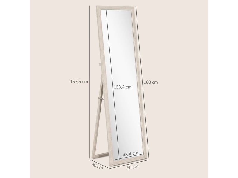  Miroir sur pied rectangulaire 160 x 50 cm, cadre texturé à effet pierre, blanc, angle d'inclinaison réglable  - Conforama C