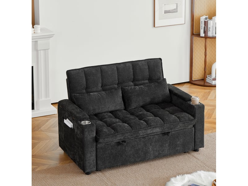  Canapé-lit 3-en-1 avec rangement 142 cm noir homvra  - Conforama C