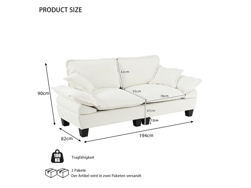 Canapé modulable, canapé 2 places; en chenille, avec accoudoirs, beige - Conforama R