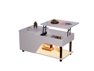 Table basse relevable avec rangement caché et étagères réglables pour salon, en panneau de particules blanc, 50 × 100 × 46 cm