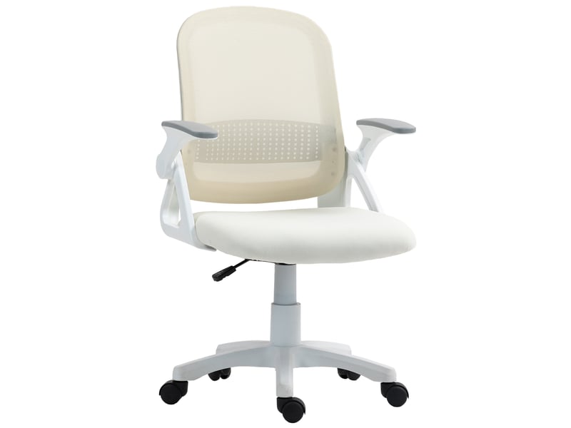  Chaise de bureau ergonomique pivotante en maille respirante, avec accoudoirs rabattables et soutien lombaire, blanche  - Conforama A