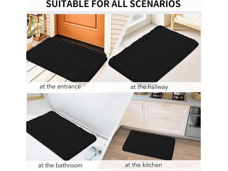  Tapis de bain 40 x 60 cm, antidérapant, doux, absorbant l'eau, en microfibre, noir  - Conforama E
