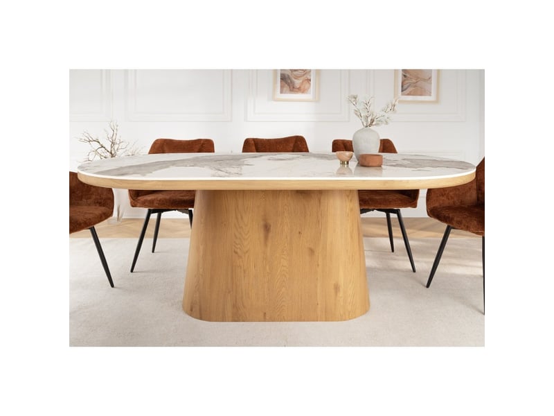  Table de salle à manger lumea – ovale 200 cm – effet marbre blanc – pied large – style contemporain  - Conforama E