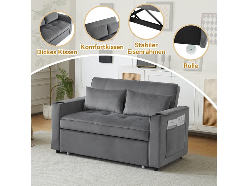  Canapé 2 places en velours multifonction avec fonction de couchage,canapé-lit pliant avec porte-gobelet et oreillers,pour salon chambre cinéma maison,137x76.5x83cm,gris 137x76.5x83cm - Conforama C