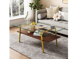 Table basse rectangulaire 98x58x42.5 cm en verre trempé, mdf et métal doré